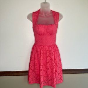Lace neon coral sweetheart dress